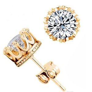 Crown Stud Earrings 14k Gold Plated 2 for 15